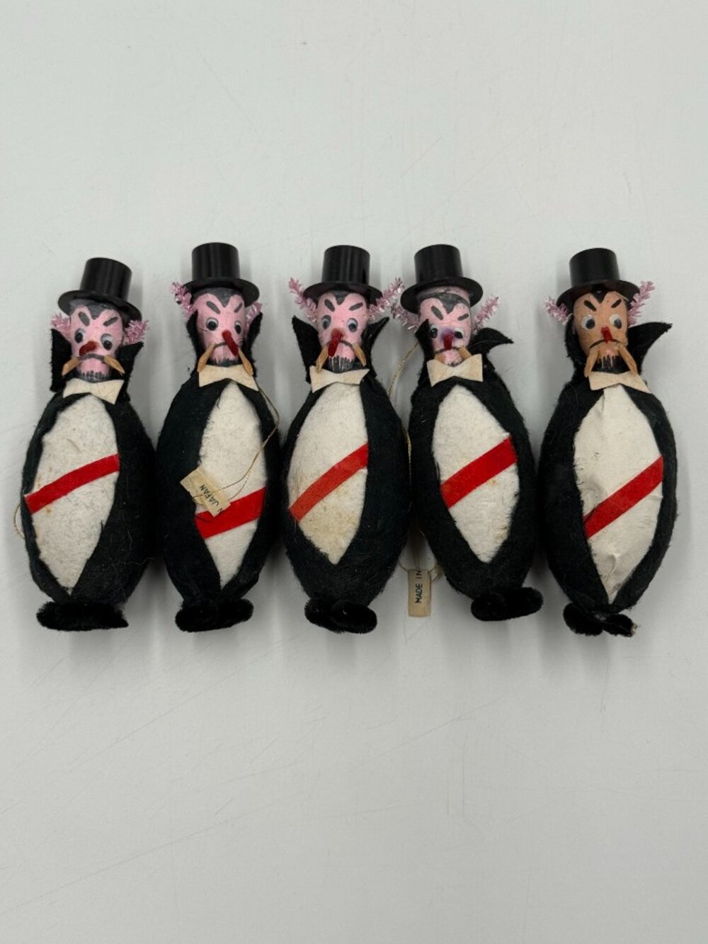 Vampire Dracula Felt Halloween Ornaments 1950-60's Made in Japan 4" Lot of 5